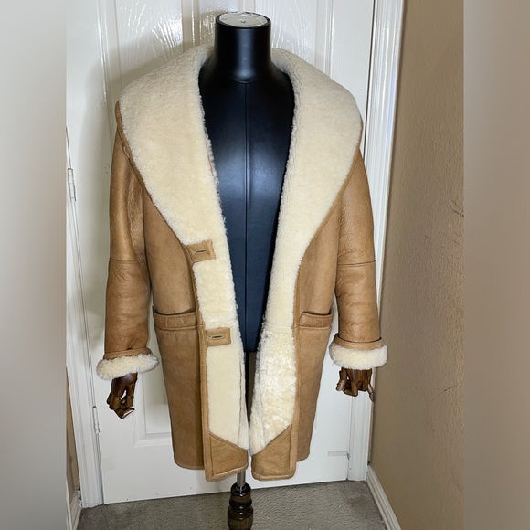 VTG 100% Suede Leather Caramel Brown Shearling Jacket by Split End ltd. size Med - Picture 6 of 11